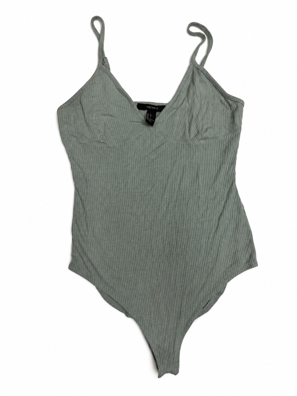 Forever 21 Sage Ribbed Spaghetti-Strap Bodysuit